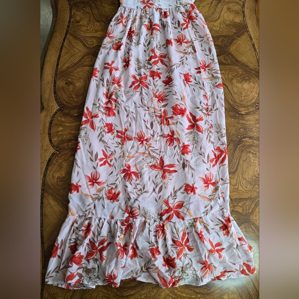 Pink Lily White Maxi Dress with Red Floral Print - Picture 3 of 11